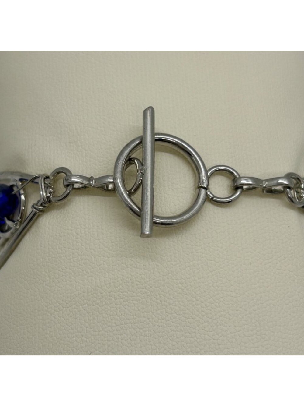 Handcrafted Silver-Tone Blue Rhinestone Crystal Floral Rosette Toggle Clasp Stat - Picture 7 of 12